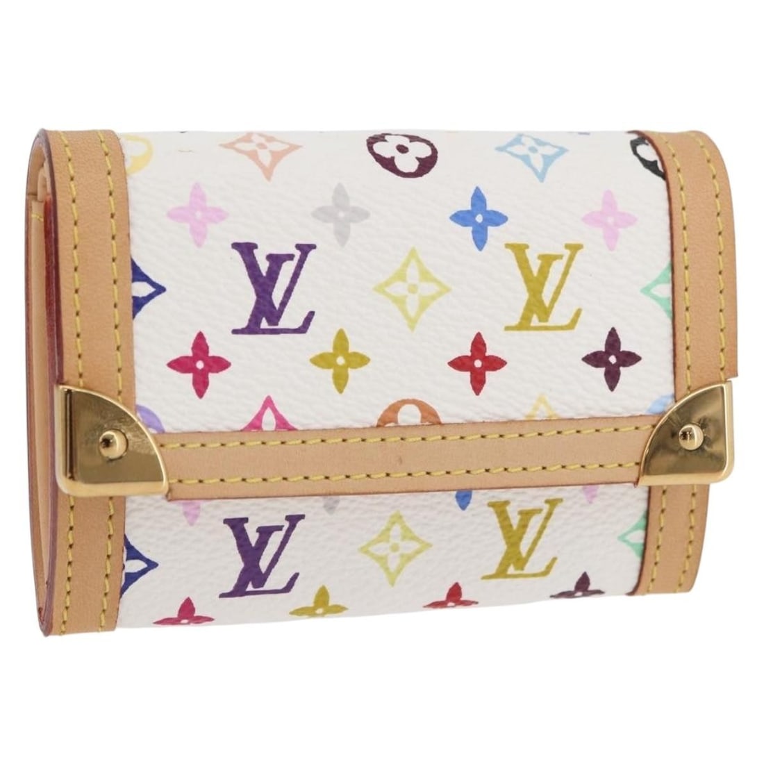 Louis Vuitton M92657 Porte Monnaie Pla White Multicolor Canvas Coin Purse (1 of 18)