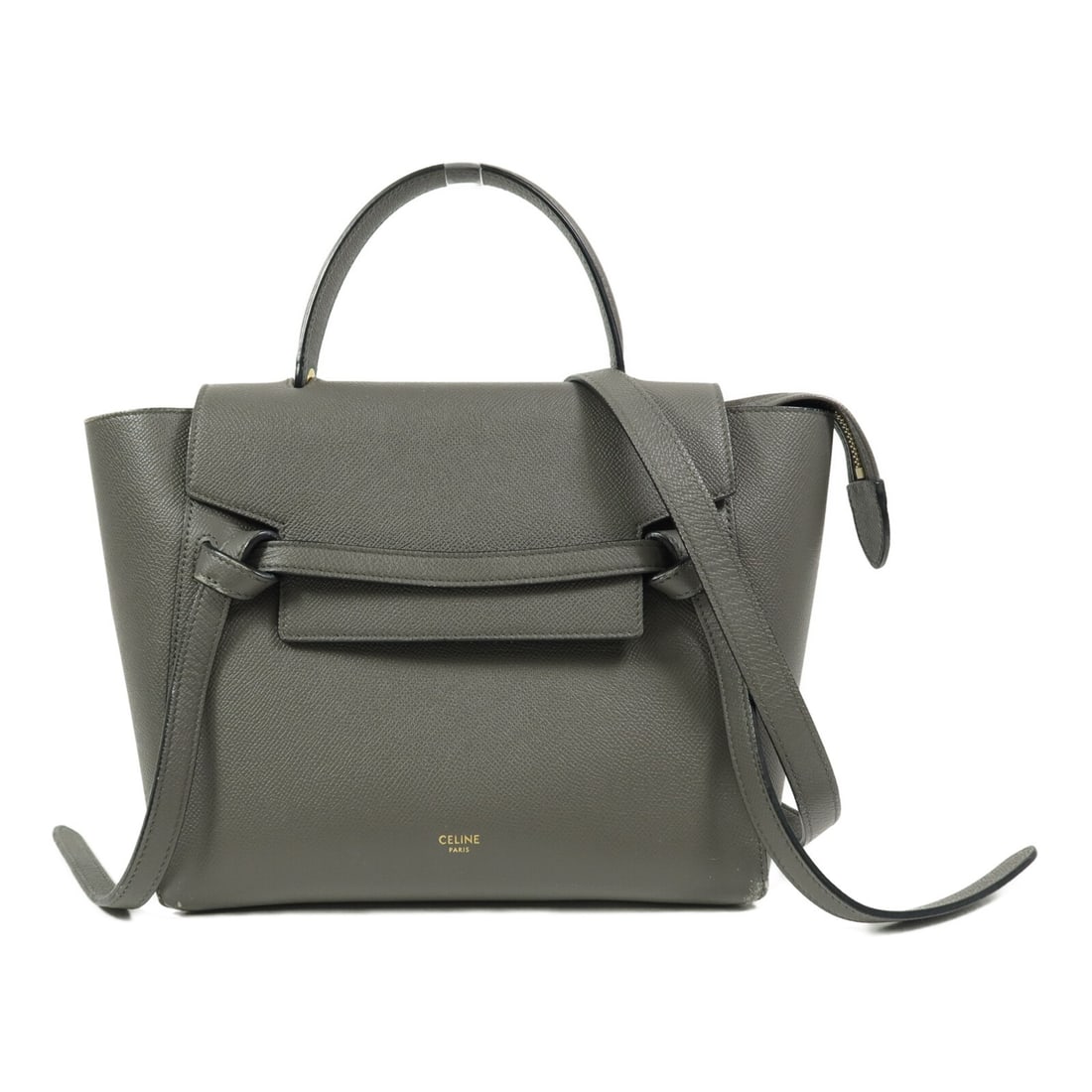 CELINE Micro Belt 2way Shoulder Bag Gray Calfskin GHW: CELINE Micro Belt 2way Shoulder Bag Gray Calfskin GHW A CELINE Micor Belt 2way Shoulder Bag in gray calfskin (cowhide) leather with gold hardware. It features a magnetic pocket, one outside zip pocket
