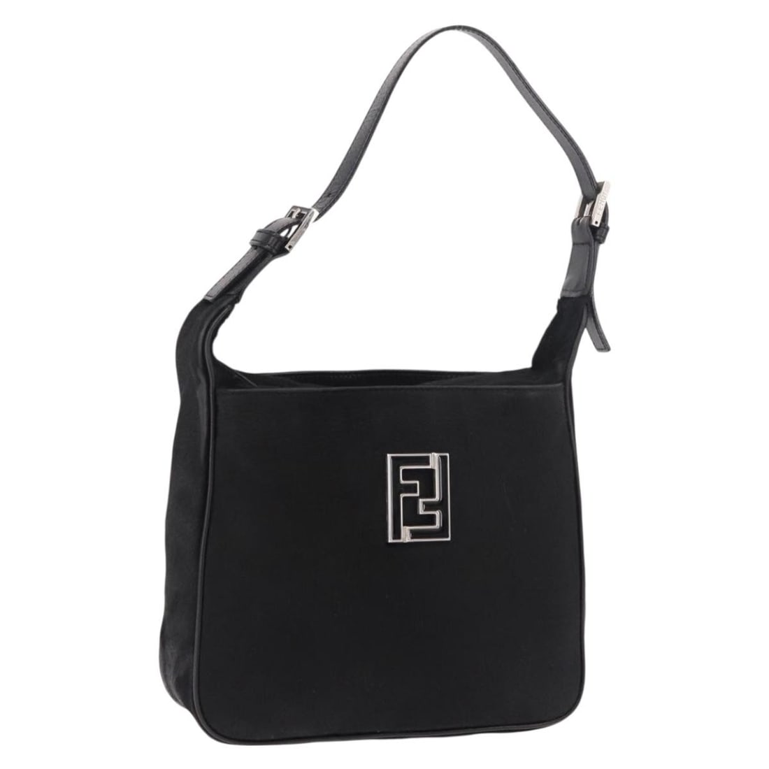 Fendi Black Unborn Calf Skin Shoulder Bag with Dust Bag: Fendi Black Unborn Calf Skin Shoulder Bag with Dust Bag Fendi shoulder bag in black and silver, made from unborn calf skin. It measures approximately W26 cm x H25 cm x D8 cm, with a shoulder drop of a