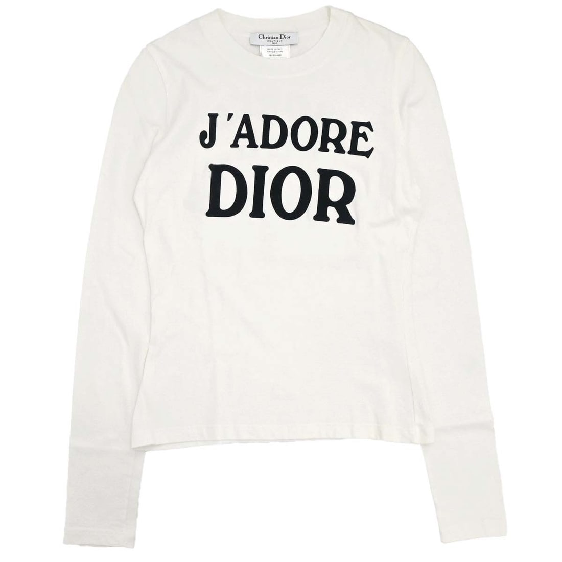 Dior Logo Cotton Long Sleeve Tee White FR 38 Womens: Dior Logo Cotton Long Sleeve Tee White FR 38 Womens Women's Christian Dior long sleeve T-shirt in white and black, made from 100% cotton. It features a round neck, regular fit, and logo accent, with a