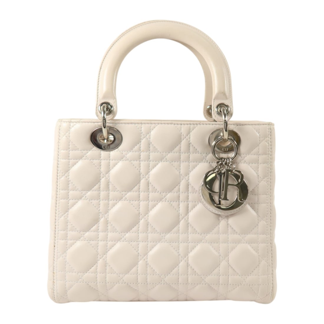 Dior Lady Dior Medium White Lambskin Handbag with CD SHW (1 of 18)