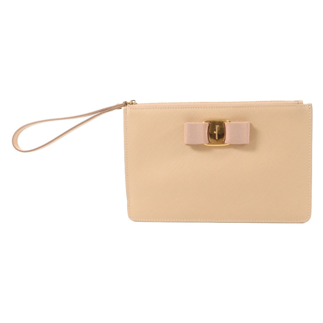 Salvatore Ferragamo 22-C426 Vara Bow Beige Calfskin Clutch Pouch (1 of 15)