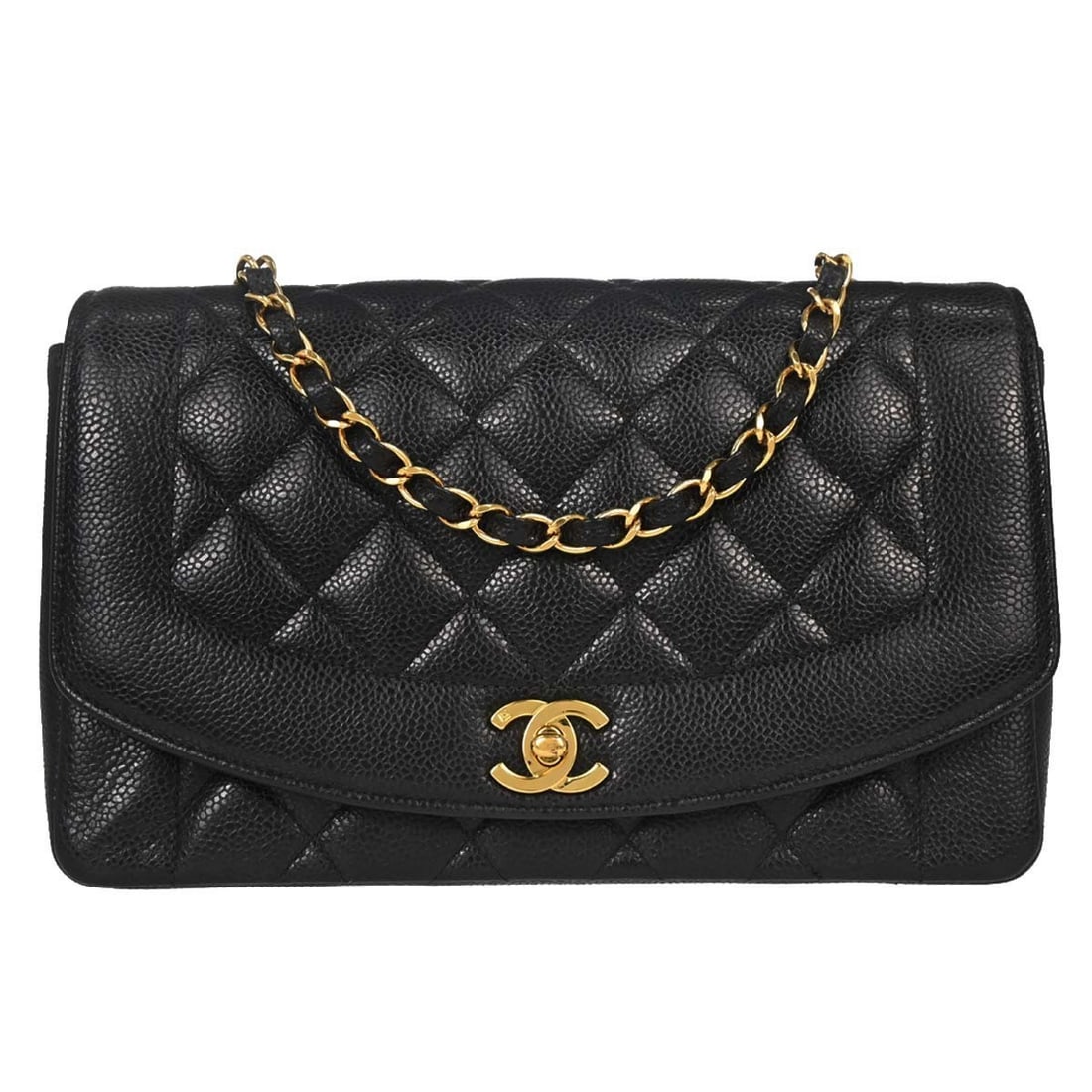 CHANEL Diana Medium Shoulder Bag Black Leather Women: CHANEL Diana Medium Shoulder Bag Black Leather Women Chanel Medium Diana Shoulder Bag in black calfskin, presented as part of the CHANEL Diana product line. It features a shoulder strap, pockets, a ca