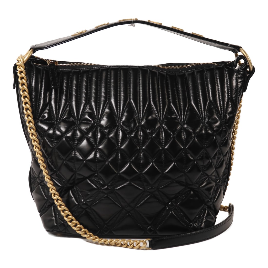 Black Calfskin 2 Way Chain Shoulder Bag CHANEL CC GHW: Black Calfskin 2 Way Chain Shoulder Bag CHANEL CC GHW A CHANEL 2 Way Chain Shoulder Bag in black calfskin (cowhide) leather, presented in very good AB condition. It features a chain shoulder strap, a 