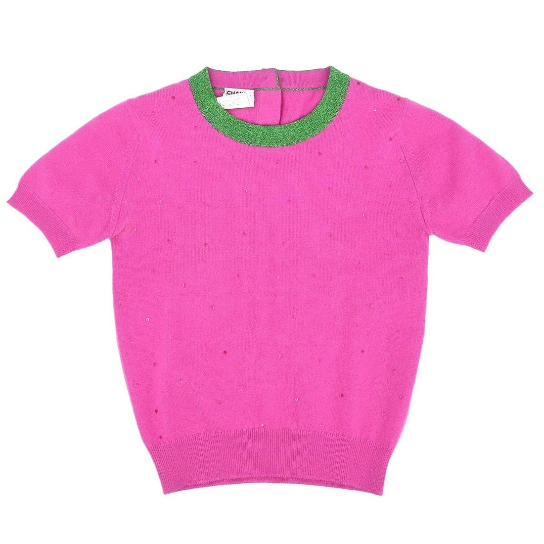 CHANEL Pink Cashmere Short Sleeve Round Neck Top Size 38 (1 of 11)