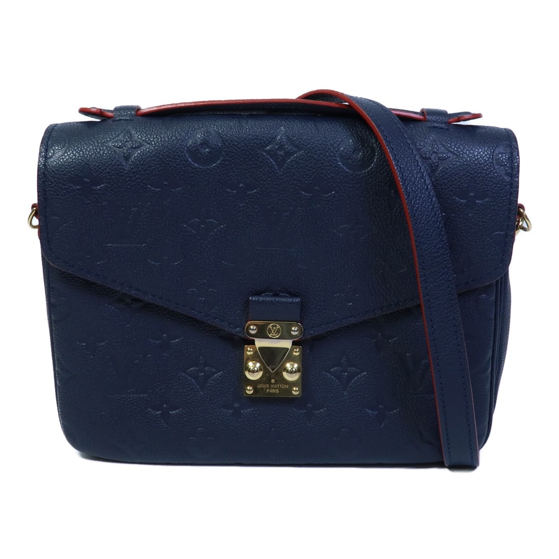 Louis Vuitton Pochette Metis M44071 Monogram Empreinte Navy Shoulder Bag: Louis Vuitton Pochette Metis M44071 Monogram Empreinte Navy Shoulder Bag A Louis Vuitton Pochette Metis 2 Way Bag in Navy, made from Monogram Empreinte and calfskin (cowhide). This women's regular-siz