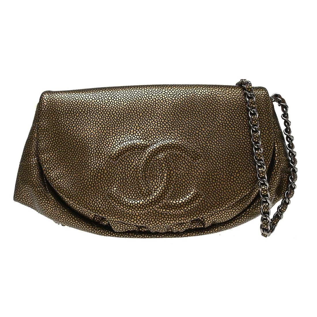CHANEL Wallet on Chain Shoulder Bag Gold Caviar Leather: CHANEL Wallet on Chain Shoulder Bag Gold Caviar Leather Chanel Gold Half Moon Flap WOC Wallet Chain Shoulder Bag in medium size, made in Italy. It features a magnetic closure, chain strap, shoulder st