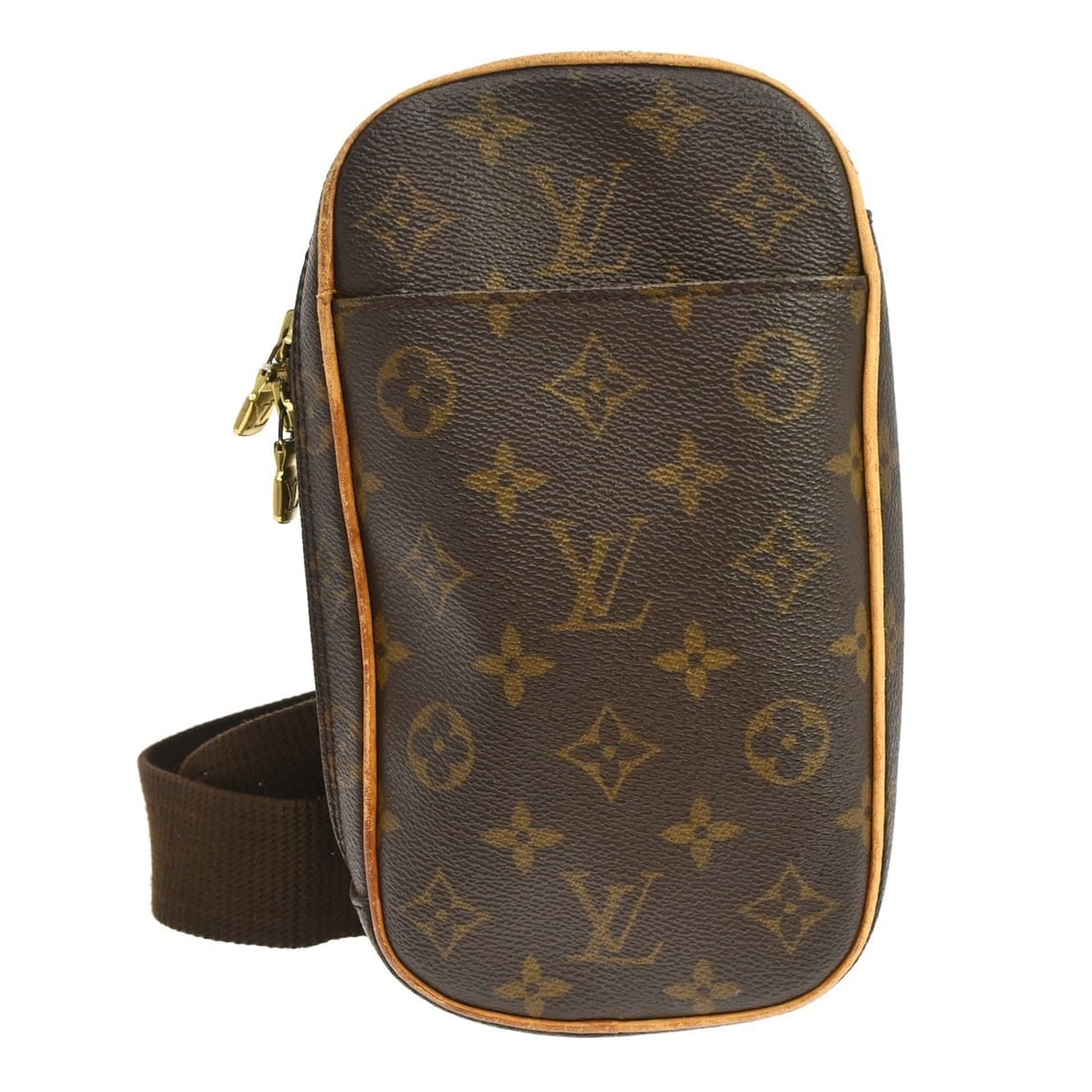 Louis Vuitton Pochette Gange Monogram Canvas Small Bum Bag M51870: Louis Vuitton Pochette Gange Monogram Canvas Small Bum Bag M51870 Louis Vuitton Monogram Pochette Gange bum bag in brown Monogram canvas with leather details, zip closure, and a shoulder strap. This v