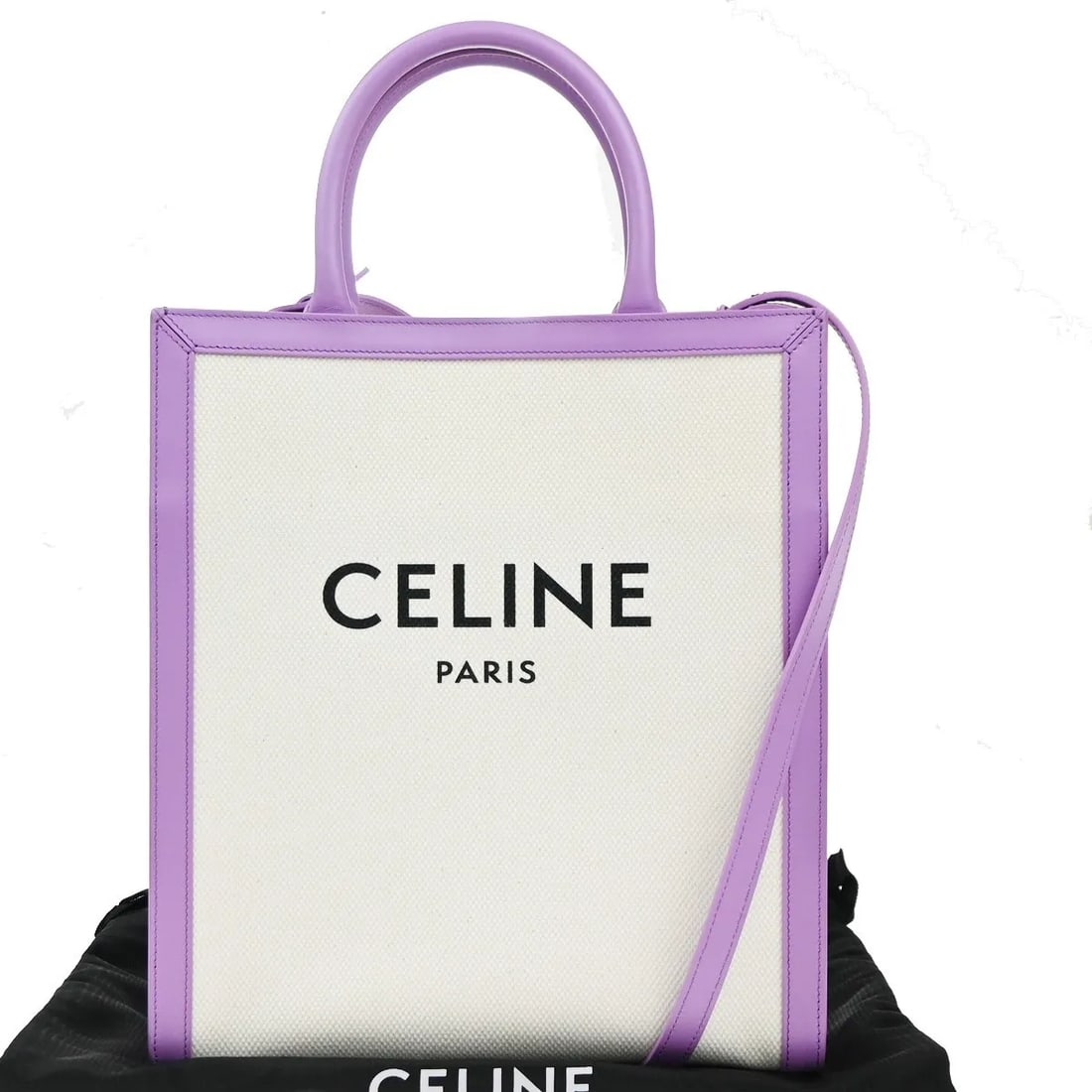 Celine Vertical Cabas Purple Canvas and Leather Tote Bag: Celine Vertical Cabas Purple Canvas and Leather Tote Bag This Celine Vertical Cabas Tote is crafted from canvas with leather accents and features a vibrant purple color. Designed for women, it offers 