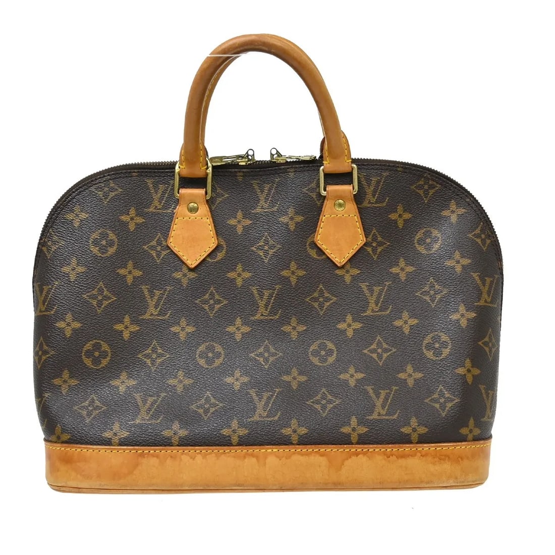 Louis Vuitton Alma handbag in brown Monogram canvas: Louis Vuitton Alma handbag in brown Monogram canvas This Louis Vuitton Alma Handbag features the iconic Monogram canvas in a brown color. Designed for unisex use, it offers a classic silhouette with a
