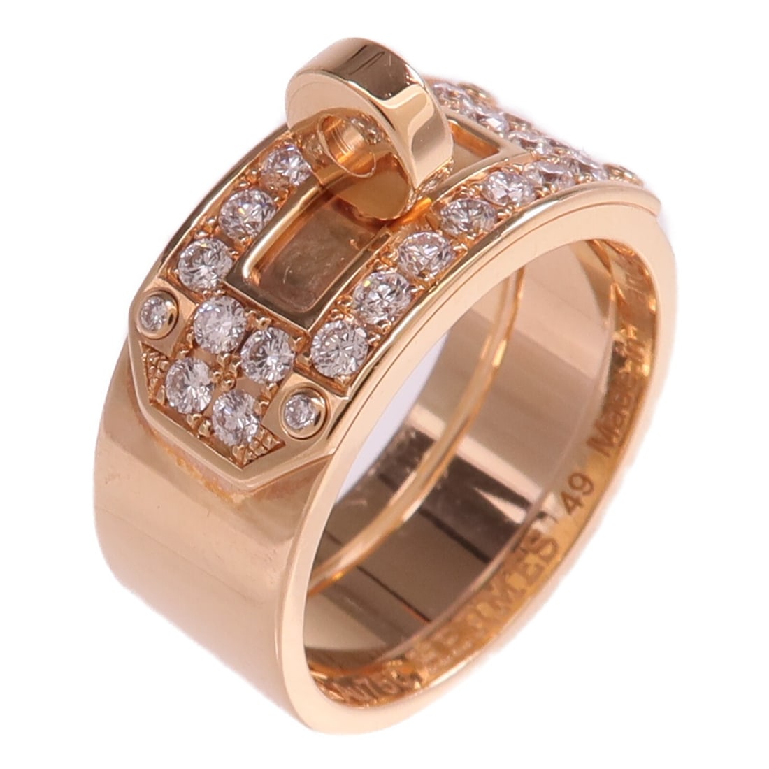 Hermes Kelly Diamond Ring 18K Rose Gold Size 49 US 5: Hermes Kelly Diamond Ring 18K Rose Gold Size 49 US 5 Hermes Kelly ring in 18K pink gold with diamond accents. The ring is size 5 and engraved 49. It comes with a storage box/case and is in very good A