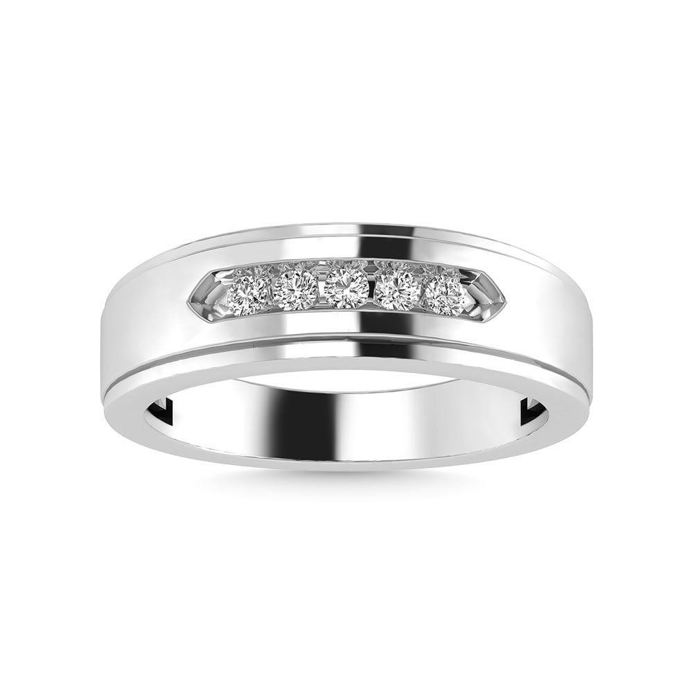 Diamond 1/4 Ct.Tw. Mens Wedding Band in 14K White Gold: Diamond 1/4 Ct.Tw. Mens Wedding Band in 14K White Gold 14k White Gold Stone Color: J-k Stone Clarity: I2-i3 Each ring is presented in standard size 6.5. Complimentary resizing is available between siz