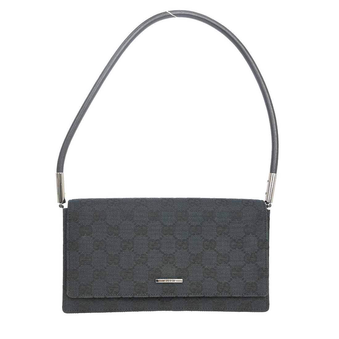 Gucci GG top handle bag in black canvas and leather: Gucci GG top handle bag in black canvas and leather Gucci top handle handbag in black canvas and leather, made in Italy. It features one exterior pocket and one interior pocket, with a medium size and