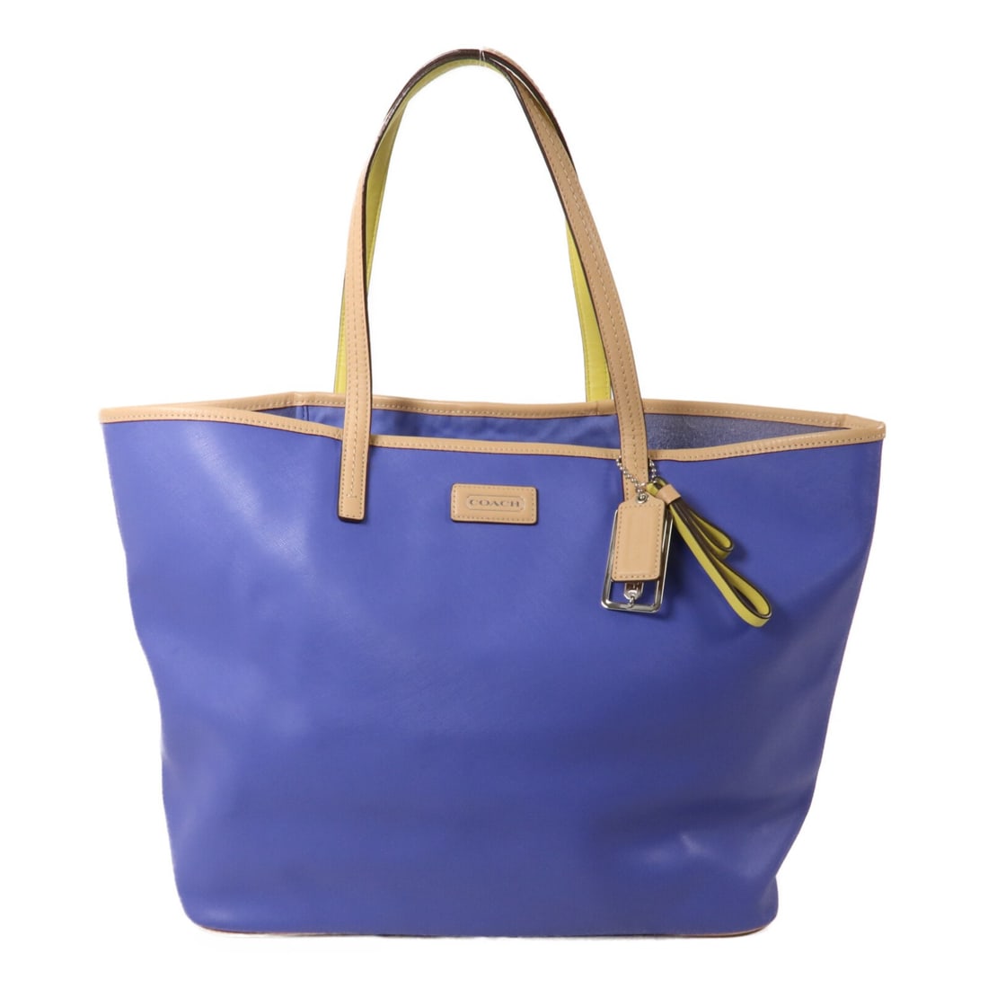 COACH Park Metro Calfskin Tote M1373-F24341 Blue Beige Yellow: COACH Park Metro Calfskin Tote M1373-F24341 Blue Beige Yellow A COACH Park Metro Tote Bag in calfskin (cowhide) with a blue, beige, and yellow color combination. This tote features dual open interior 