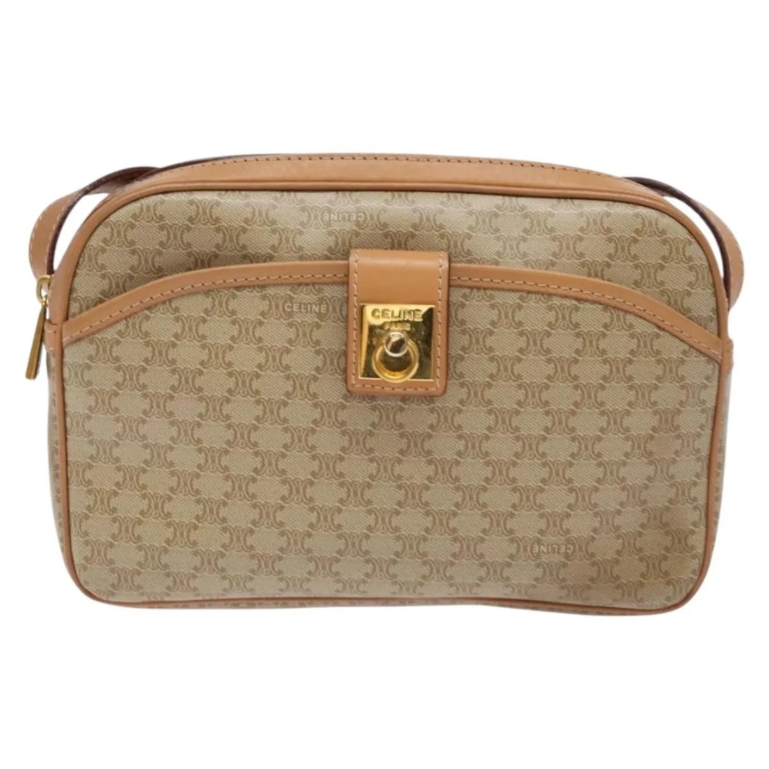 Celine Vintage Macadam Shoulder Bag Beige Canvas Leather: Celine Vintage Macadam Shoulder Bag Beige Canvas Leather This Celine Vintage Macadam shoulder bag features a beige canvas exterior with leather trim. Designed for women, it is crafted in Italy and sho