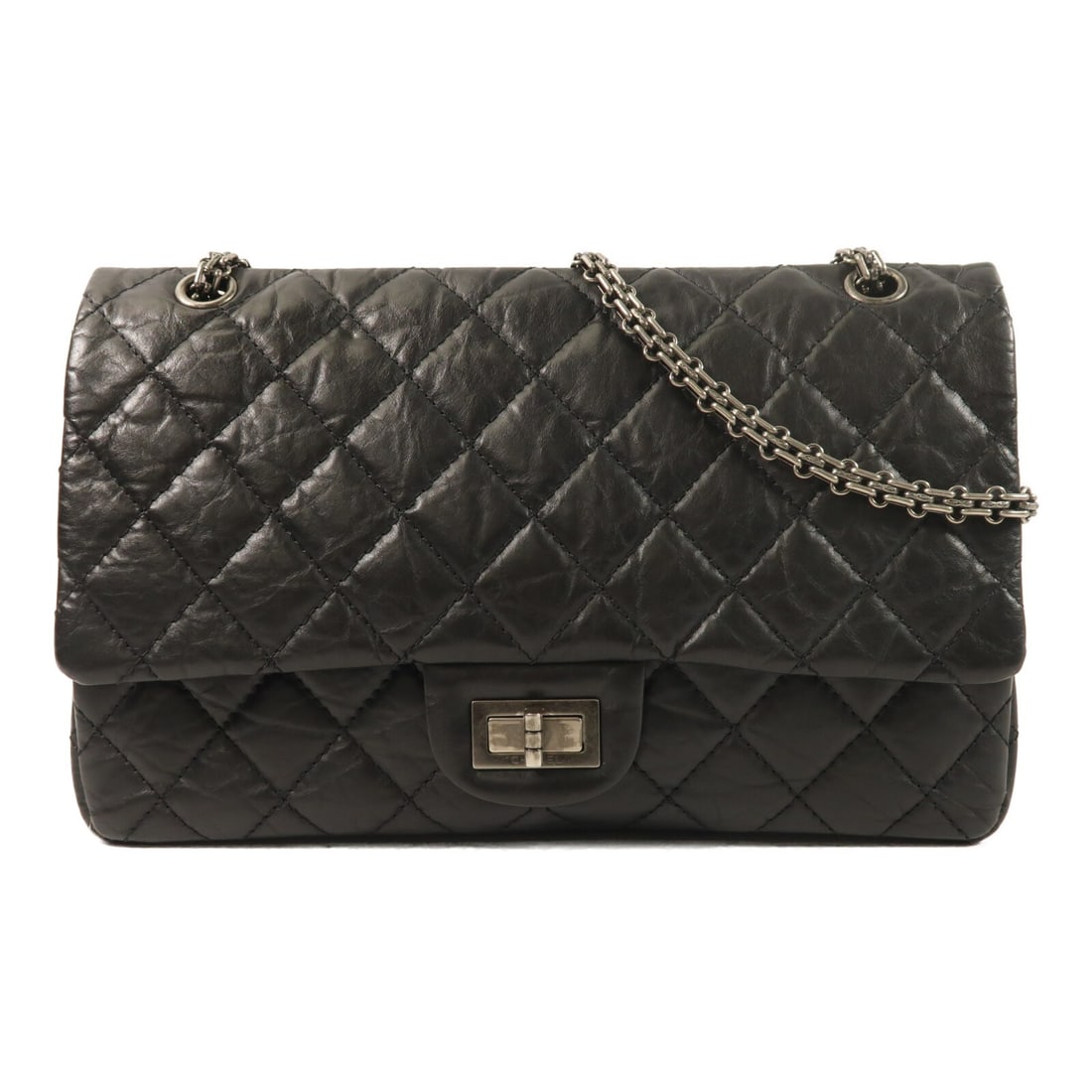 CHANEL 2.55 A37590 Large Black Calfskin Shoulder Bag: CHANEL 2.55 A37590 Large Black Calfskin Shoulder Bag CHANEL CC SHW 2.55 Large Chain Shoulder Bag A37590 in black calfskin (cowhide) leather. This shoulder bag is a regular-size women's bag made in Fra