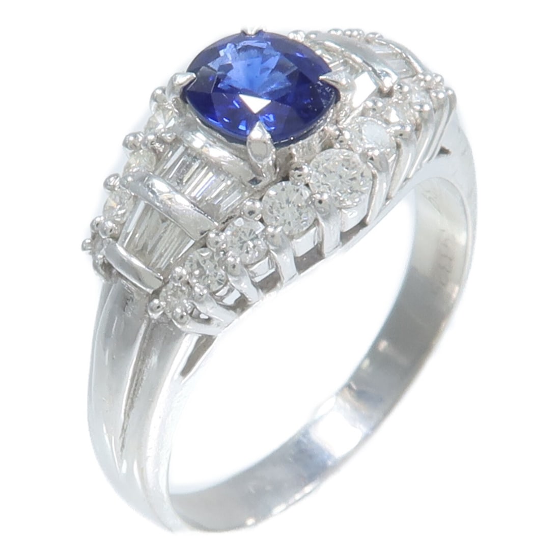Pt900 Platinum Sapphire Diamond Ring US Size 9 (1 of 9)