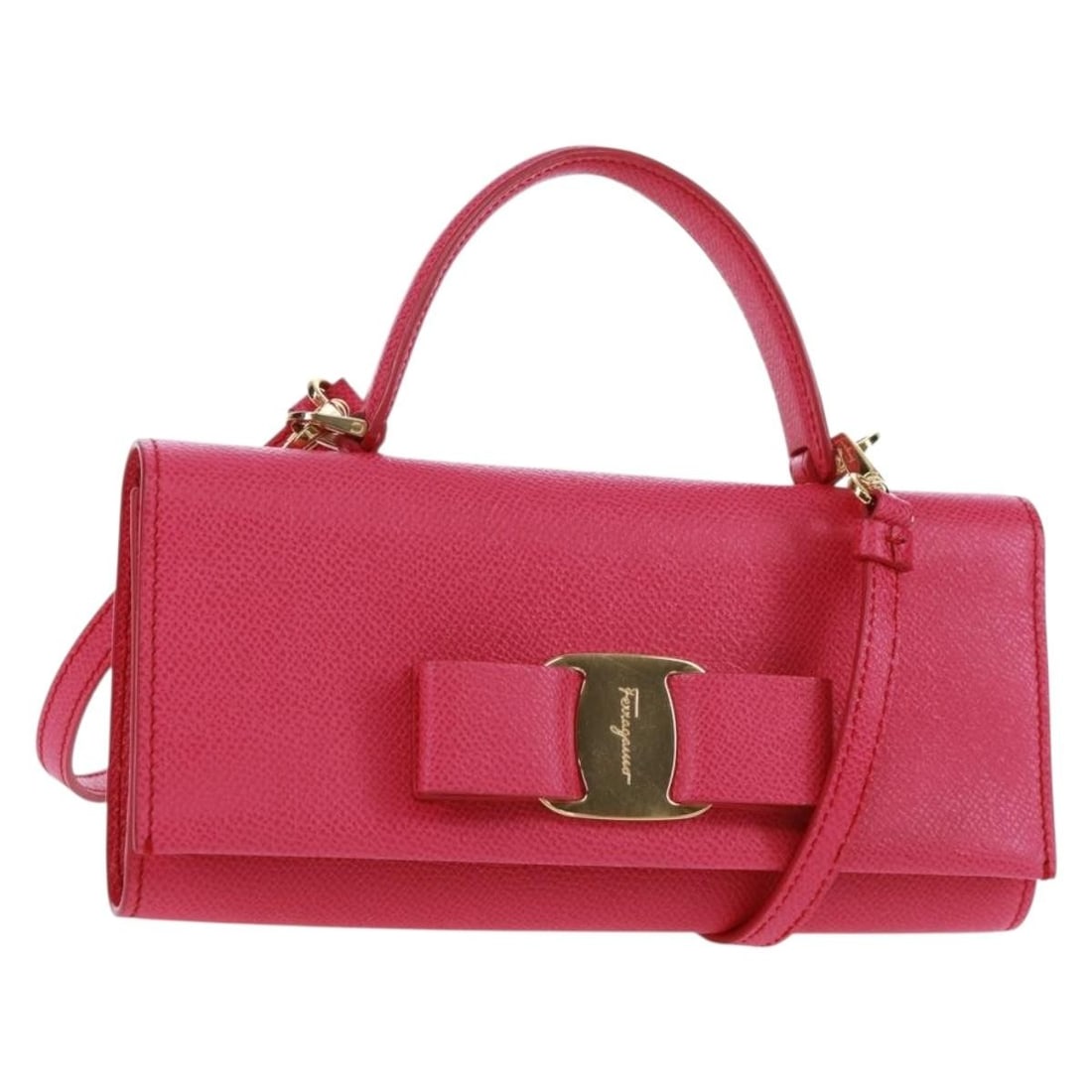 Salvatore Ferragamo Leather Pink Gold Shoulder Bag with Dust Bag: Salvatore Ferragamo Leather Pink Gold Shoulder Bag with Dust Bag This Salvatore Ferragamo shoulder wallet is crafted from pink and gold leather and features a sleek, compact silhouette. Designed as a 