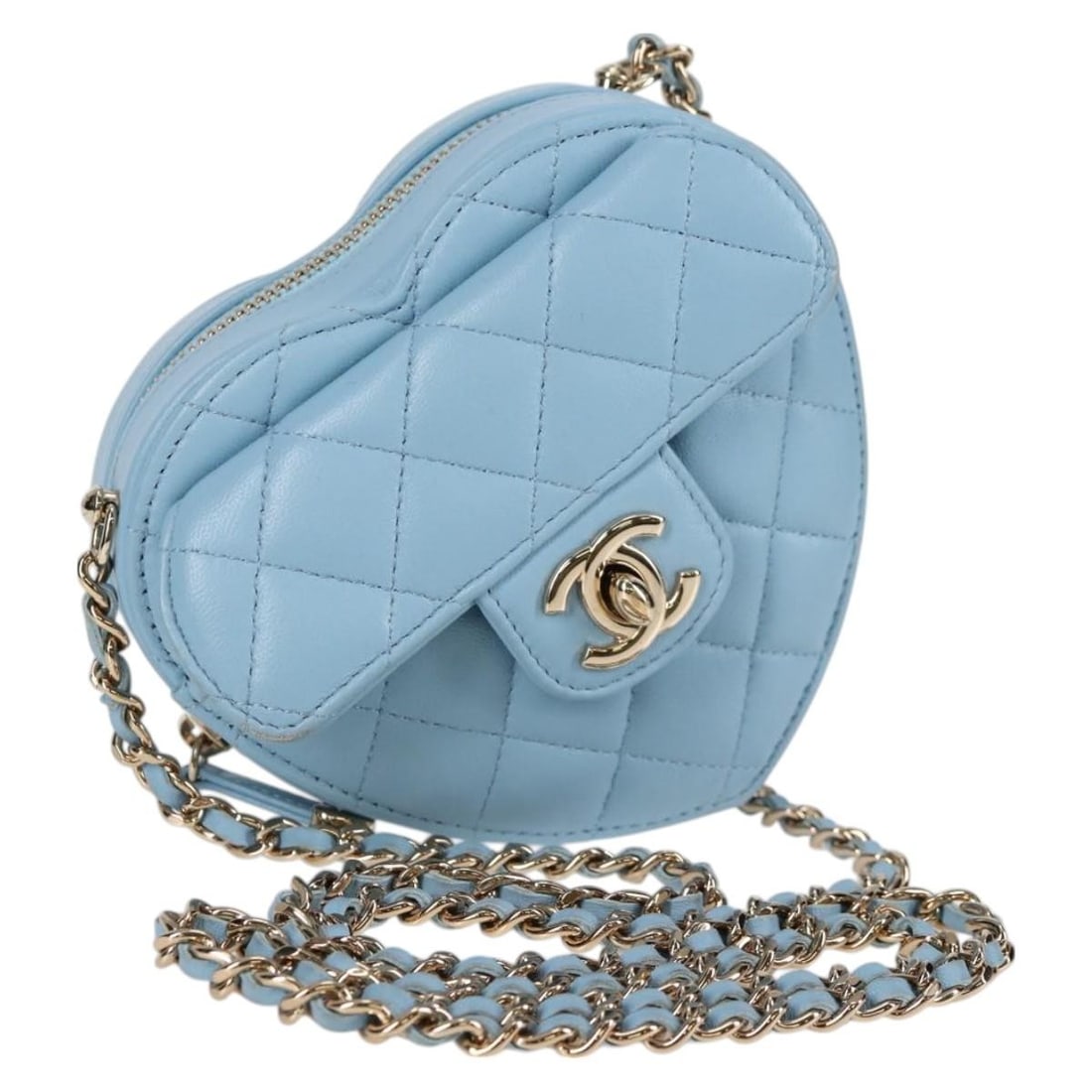 Chanel Matelasse Lamb Skin Shoulder Bag Blue Gold Tone CC Dust Bag Card: Chanel Matelasse Lamb Skin Shoulder Bag Blue Gold Tone CC Dust Bag Card Chanel Matelasse chain shoulder bag in blue lamb skin with gold-tone accents. It is a shoulder bag made in France and comes with