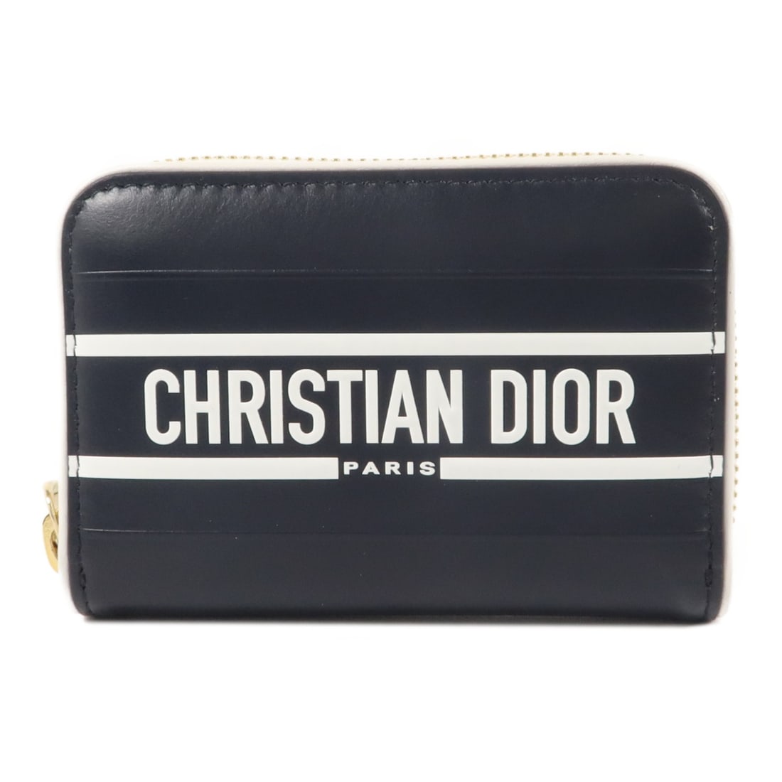 Dior S6202OSGQ-M928 CD Card Holder Calfskin Navy White: Dior S6202OSGQ-M928 CD Card Holder Calfskin Navy White A Christian Dior card holder crafted from calfskin leather in navy, white, and dark blue/white tones. It features one coin case and four open poc
