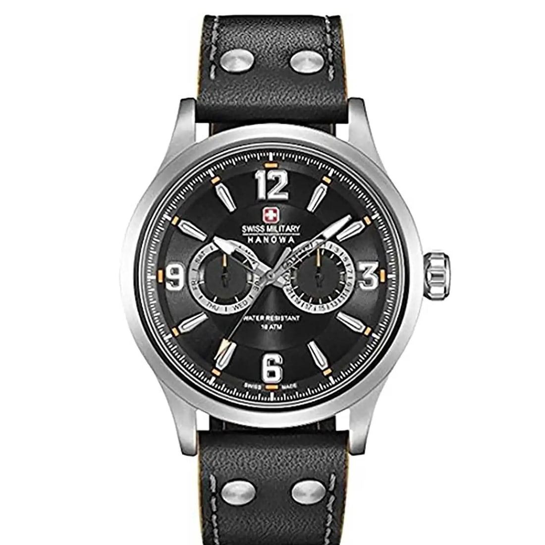 Swiss Military Hanowa S-Steel Quartz Black Dial Men's Watch 06-4307.04.007: Swiss Military Hanowa S-Steel Quartz Black Dial Men's Watch 06-4307.04.007 This Swiss Military Hanowa S-Steel men's wristwatch combines style and functionality, perfect for casual wear. Featuring a bo