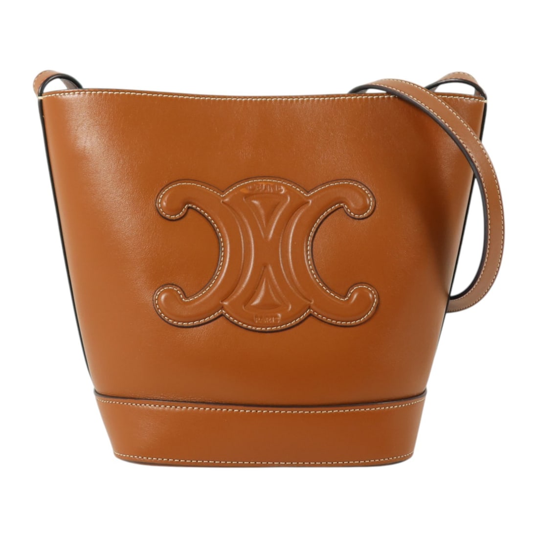 CELINE 113783DU3 Small Cuir Triomphe Calfskin Bucket Bag Brown: CELINE 113783DU3 Small Cuir Triomphe Calfskin Bucket Bag Brown Small bucket shoulder bag from CELINE in brown calfskin leather. It features a magnetic pocket and one open interior pocket, and comes wi