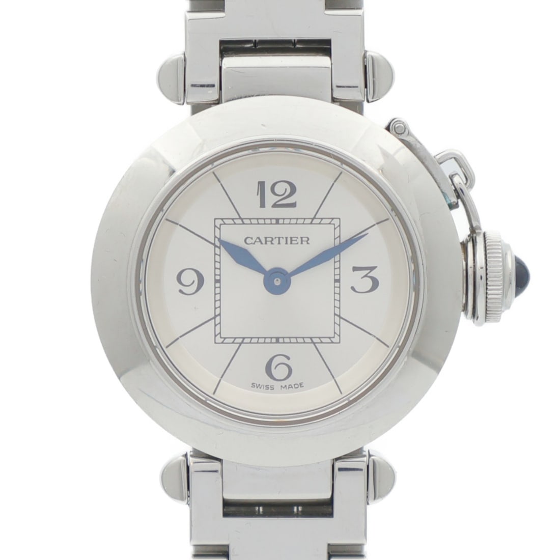 Cartier 2973 Pasha Ladies Quartz Wristwatch Stainless Steel Silver: Cartier 2973 Pasha Ladies Quartz Wristwatch Stainless Steel Silver Cartier Pasha 2973 quartz watch in stainless steel with a silver color finish. This ladies' watch features a 27 mm case diameter with