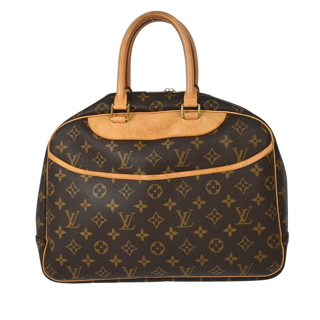 Louis Vuitton Deauville Monogram Canvas Vanity Handbag M47270: Louis Vuitton Deauville Monogram Canvas Vanity Handbag M47270 Vintage Louis Vuitton Deauville Bowling Vanity business handbag in Monogram canvas and leather, made in France. It features a zip closure,