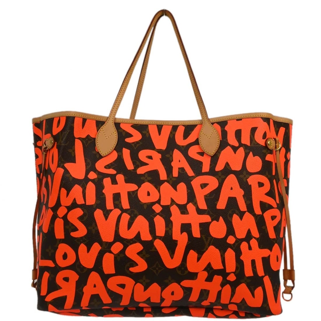 Louis Vuitton Neverfull GM Orange Monogram Graffiti Tote M93702: Louis Vuitton Neverfull GM Orange Monogram Graffiti Tote M93702 Louis Vuitton Neverfull GM tote bag in orange Monogram Graffiti canvas with leather trim. This large women's tote features double handle