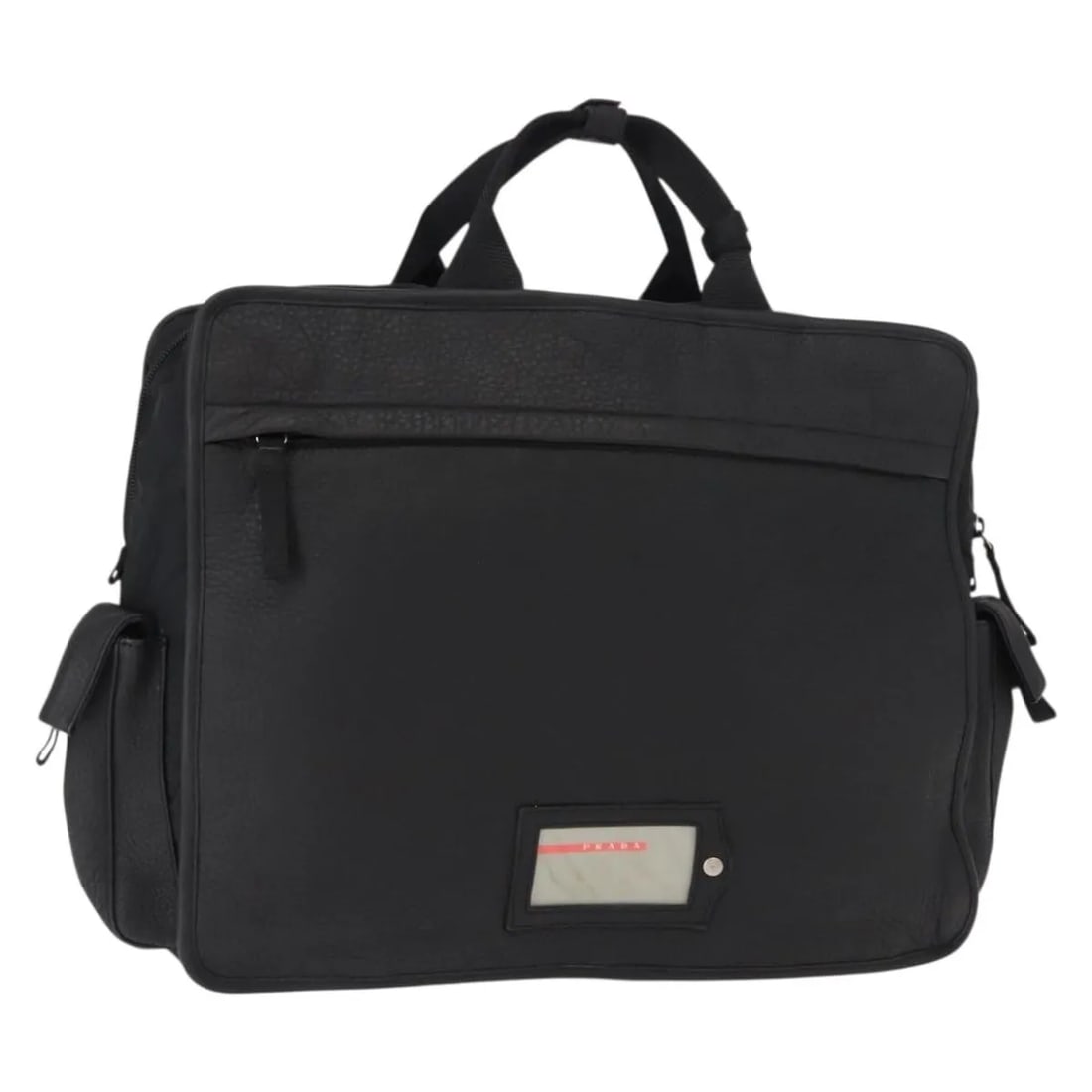 Prada Sport black nylon briefcase with leather trim: Prada Sport black nylon briefcase with leather trim This Prada Sport Briefcase is crafted from black nylon with leather accents, designed for unisex use. It features metal fittings and a handle, showi