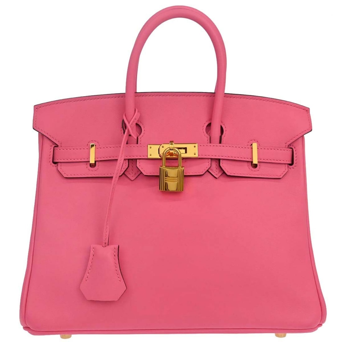 HERMES Birkin 25 Swift Leather Top Handle Bag Rose Azalee: HERMES Birkin 25 Swift Leather Top Handle Bag Rose Azalee This Hermes Birkin 25 handbag is crafted in Swift leather and presented in Rose Azalee. It features a top handle design with double handles, a