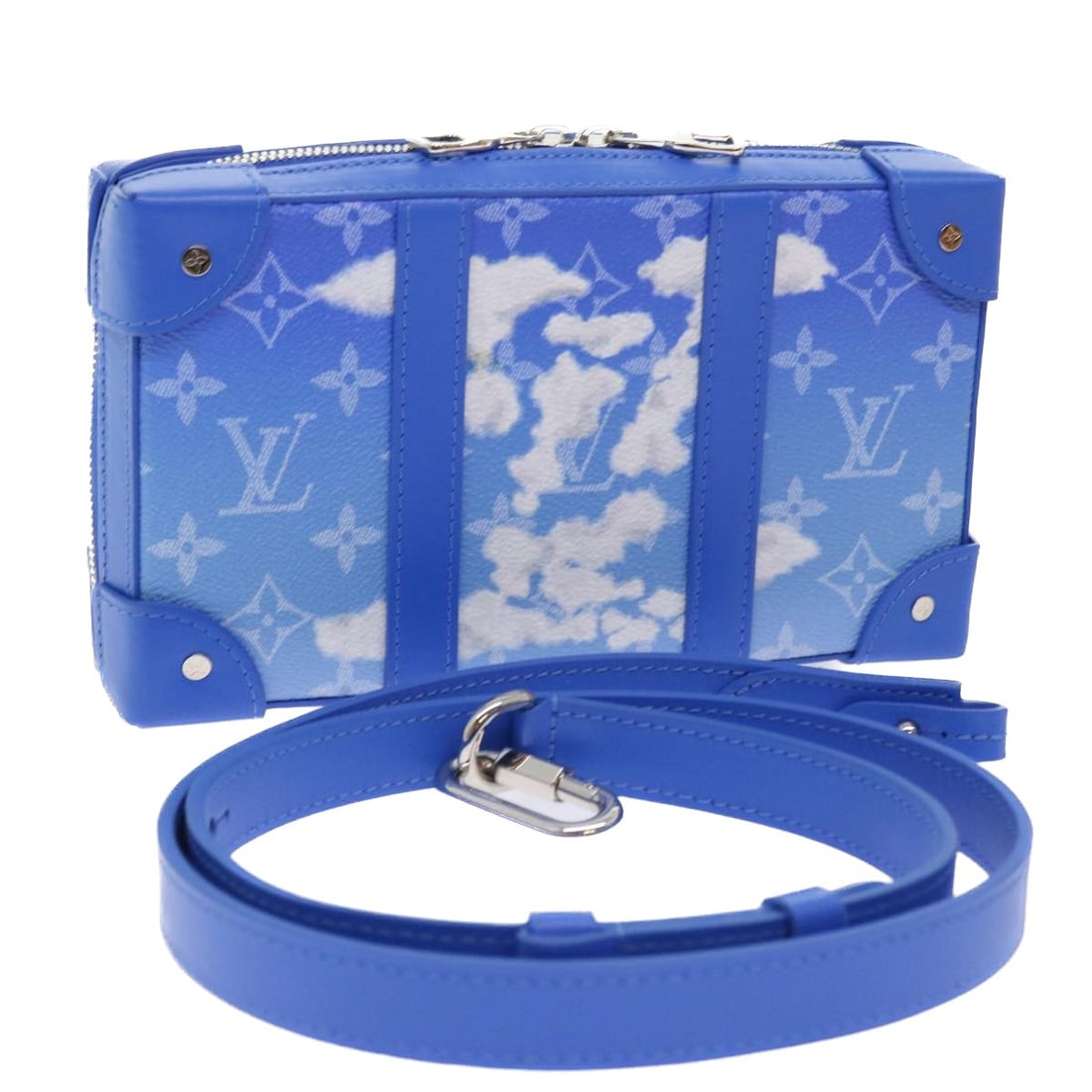 Louis Vuitton M45432 Soft Trunk Wallet Monogram Clouds Shoulder Bag: Louis Vuitton M45432 Soft Trunk Wallet Monogram Clouds Shoulder Bag Louis Vuitton Monogram Clouds Soft Trunk Wallet Shoulder Bag in Light Blue/White PVC leather. This shoulder bag measures approximate