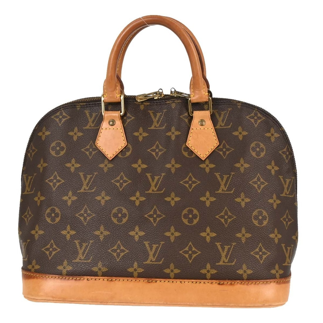 Louis Vuitton Alma Monogram Canvas Handbag M51130 BA1925: Louis Vuitton Alma Monogram Canvas Handbag M51130 BA1925 Vintage Louis Vuitton Alma handbag in Monogram canvas with leather trim and double handles. This women's medium handbag features a zip closure,
