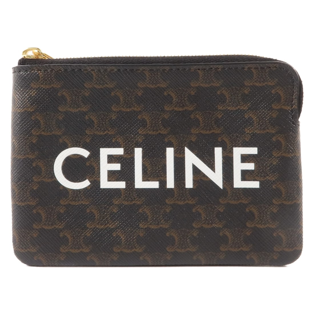 CELINE Brown PVC Coated Canvas Card Case with Hook: CELINE Brown PVC Coated Canvas Card Case with Hook A women's CELINE card case in brown PVC coated canvas, made in France. It features one hook fastener and has a very good AB condition rating. Accesso