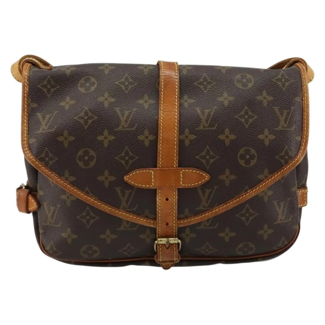 Louis Vuitton Saumur Brown Monogram Canvas Shoulder Bag: Louis Vuitton Saumur Brown Monogram Canvas Shoulder Bag This Louis Vuitton Saumur Handbag features the iconic Monogram Canvas in brown and is designed for unisex use. The bag shows visible signs of we