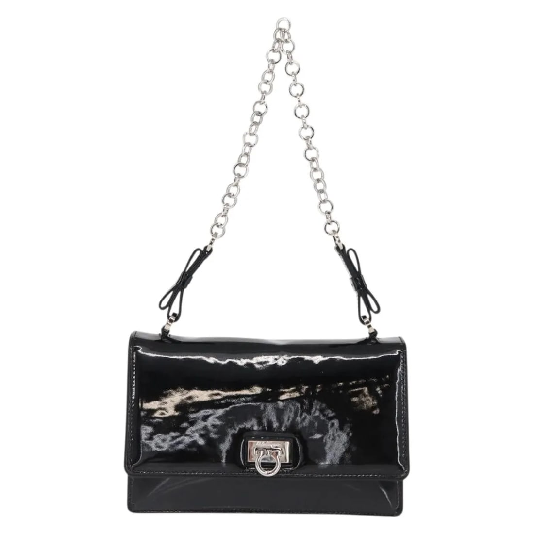 Black Patent Leather Shoulder Bag Salvatore Ferragamo Gancini Chain (1 of 18)