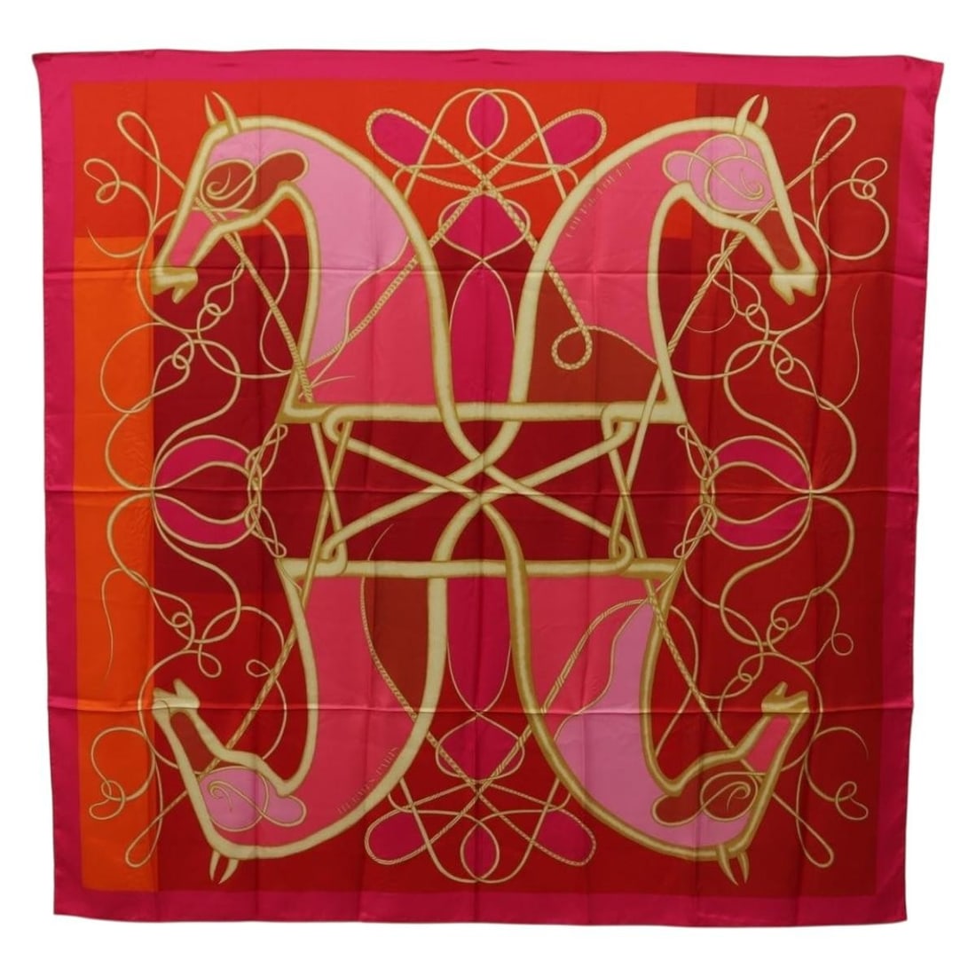 Hermes Coup de Fouet Carre 140 Pink Silk Scarf: Hermes Coup de Fouet Carre 140 Pink Silk Scarf A Hermes Carre 140 silk scarf in pink, featuring the "Coup de Fouet" design. Made in France, this women's scarf measures approximately 140 cm x 140 cm (5