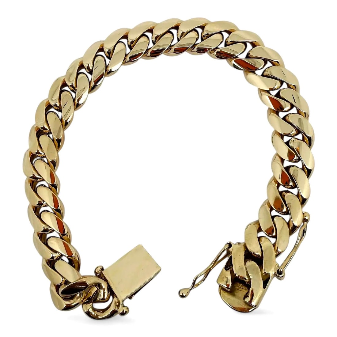 Rachel Koen 14k Yellow Gold Miami Cuban Link Bracelet 8.5 Inches: Rachel Koen 14k Yellow Gold Miami Cuban Link Bracelet 8.5 Inches This Rachel Koen Miami Cuban link chain bracelet showcases a bold and timeless design, crafted from 14k yellow gold. Measuring 8.5 inch