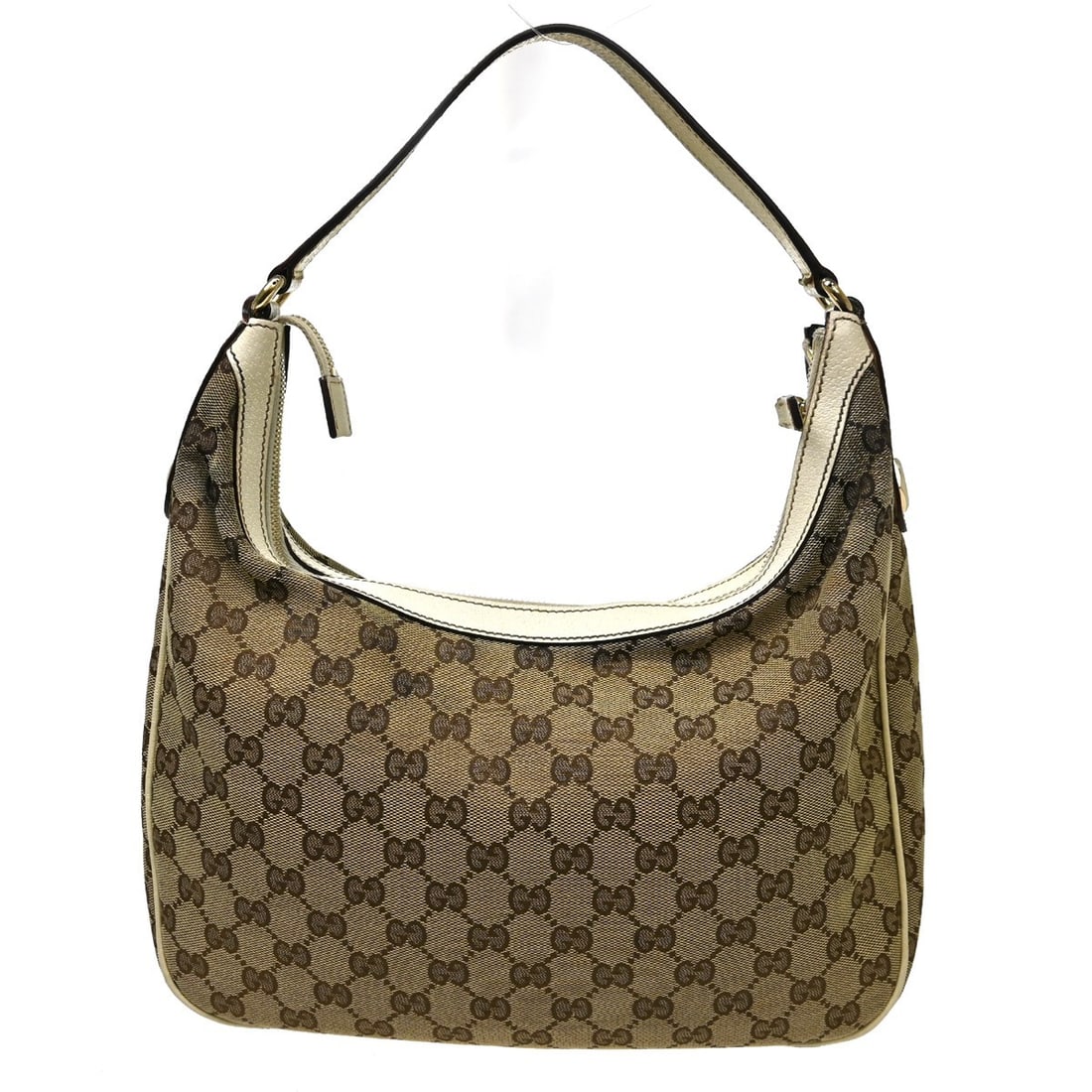 Gucci 153040 204046 GG Canvas Leather Hobo Handbag Beige (1 of 9)