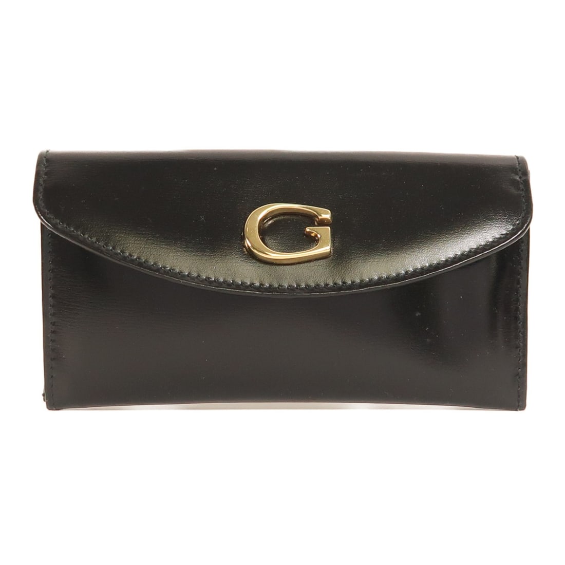 GUCCI GG Leather Coin Purse Black Italy: GUCCI GG Leather Coin Purse Black Italy A Gucci coin purse in black leather, designed for women and made in Italy. It features a hook button opening, one coin case, and one hook, and comes with a stor