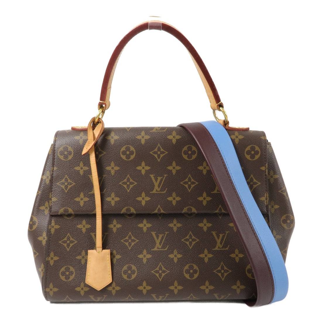 Louis Vuitton Cluny MM Monogram 2 Way Bag M42735 Brown Blue: Louis Vuitton Cluny MM Monogram 2 Way Bag M42735 Brown Blue Louis Vuitton Cluny MM 2 Way Shoulder Bag in Brown/Blue monogram-coated canvas with PVC coated canvas material. It features a magnetic pocke