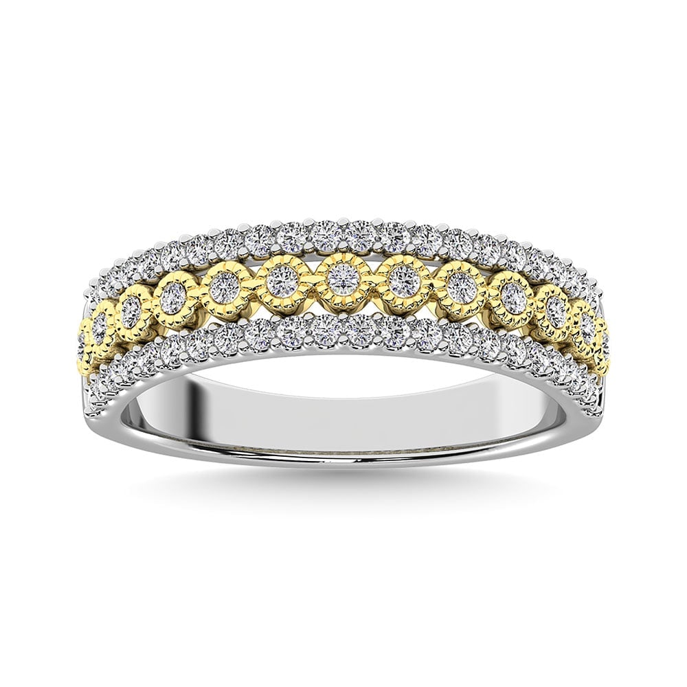 Diamond 3/8 Ct.Tw. Fashion Band in 10K Two Tone Gold: Diamond 3/8 Ct.Tw. Fashion Band in 10K Two Tone Gold 10k Two Tone Stone Color: G-h Stone Clarity: I1 Each ring is presented in standard size 6.5. Complimentary resizing is available between sizes 510 