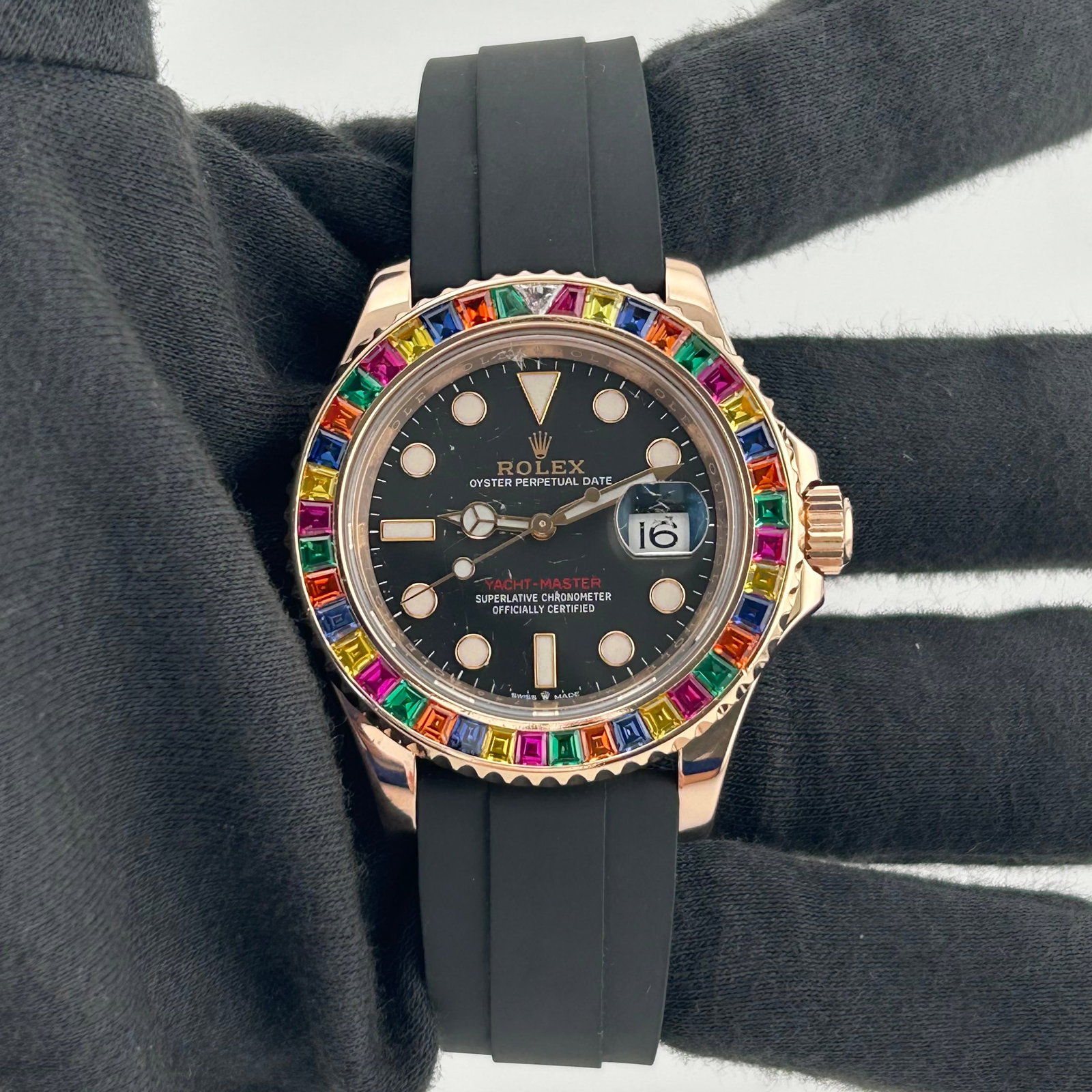 Rolex 126655 Yacht-Master Mens Watch Black Dial Oysterflex: Rolex 126655 Yacht-Master Mens Watch Black Dial Oysterflex Rolex Yacht-Master watch with a black dial and Oysterflex bracelet. The watch features a rotating bezel and is identified by reference number