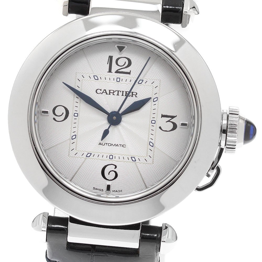 Cartier Pasha De Cartier WSPA0012 Automatic Steel Leather Wristwatch: Cartier Pasha De Cartier WSPA0012 Automatic Steel Leather Wristwatch Cartier Pasha De Cartier WSPA0012 automatic wristwatch in pre-owned condition. It features a silver dial, stainless steel case, lea