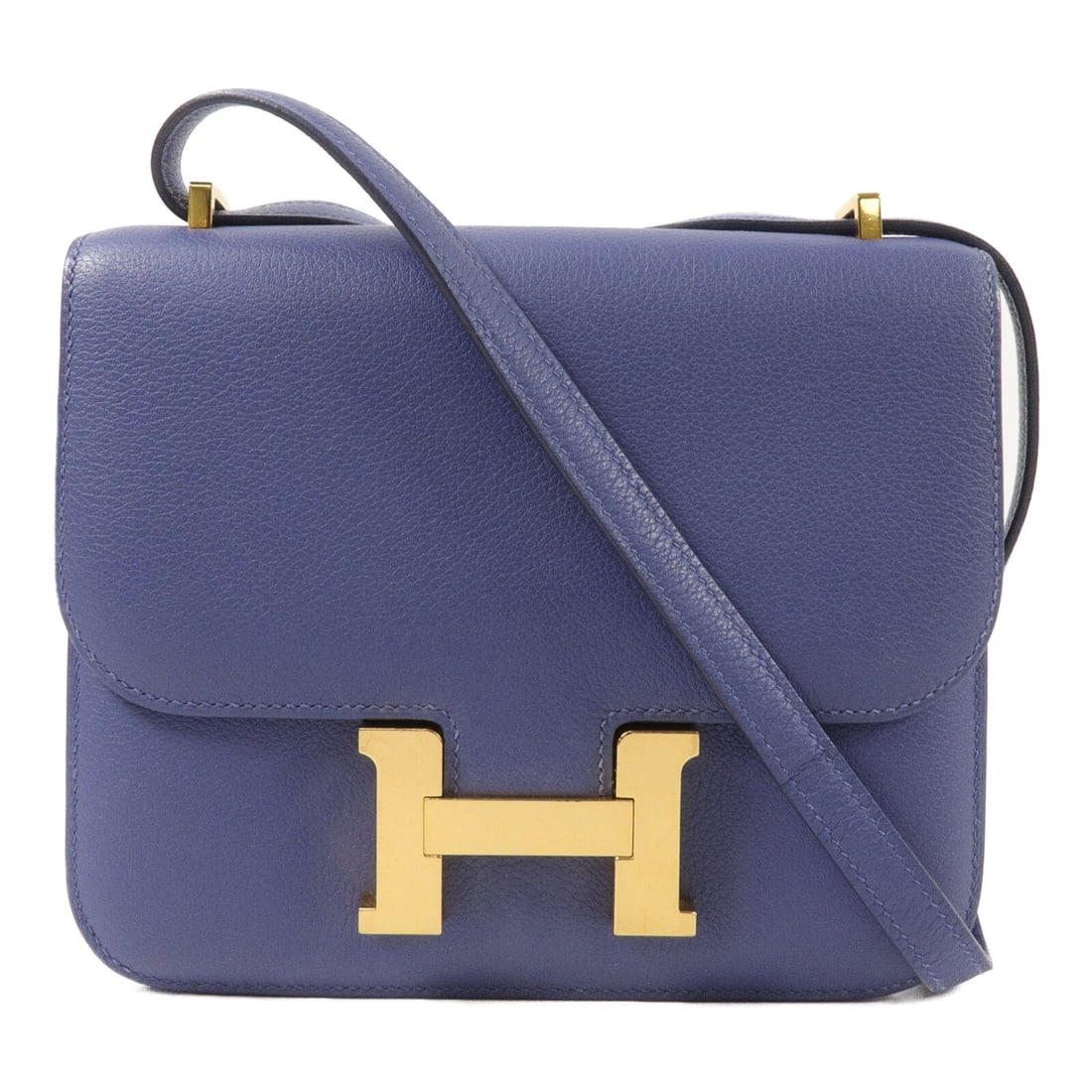 Hermes Constance Mini Evercolor Calfskin Shoulder Bag Blue Brighton: Hermes Constance Mini Evercolor Calfskin Shoulder Bag Blue Brighton A HERMES Constance Mini shoulder bag in Evercolor leather and calfskin, presented in Blue Brighton. It features a flap closure, an i