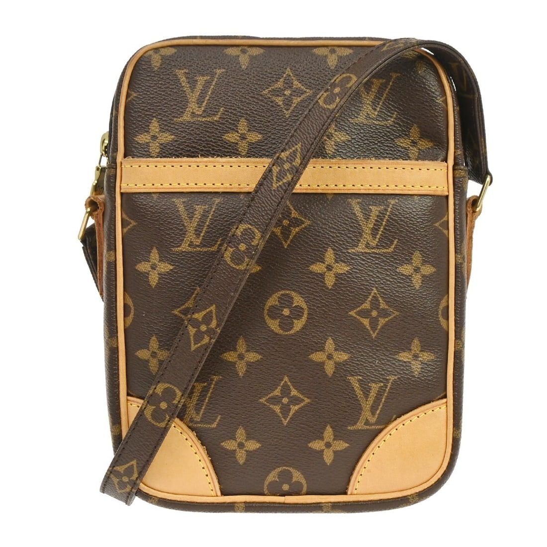 Louis Vuitton Danube Monogram Crossbody Bag M45266 TH1006: Louis Vuitton Danube Monogram Crossbody Bag M45266 TH1006 Vintage Louis Vuitton Danube shoulder bag in brown monogram canvas with leather trim. This medium crossbody style features a zip closure, adju