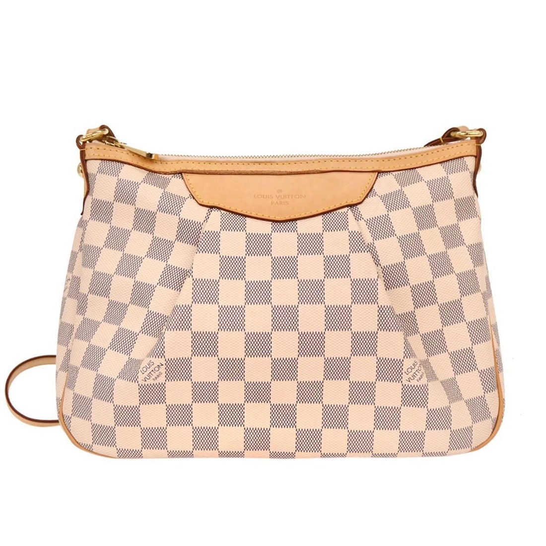 Louis Vuitton Siracusa PM Damier Azur Crossbody Purse N41113: Louis Vuitton Siracusa PM Damier Azur Crossbody Purse N41113 Vintage Louis Vuitton Siracusa PM crossbody bag in Damier Azur canvas with leather trim and a beige shoulder strap. This medium bag feature