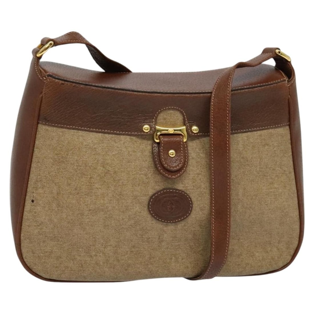 Gucci Brown PVC Leather Women's Shoulder Bag Gold Accents Italy: Gucci Brown PVC Leather Women's Shoulder Bag Gold Accents Italy This GUCCI shoulder bag features a brown and gold exterior crafted from PVC leather. Designed for women, it offers a practical and styli