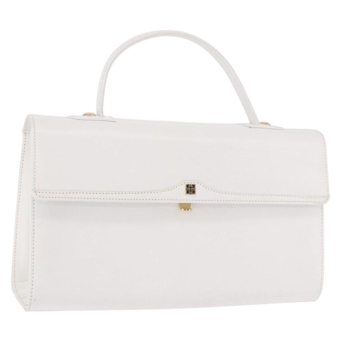 Givenchy White Leather Handbag with Gold Tone Hardware: Givenchy White Leather Handbag with Gold Tone Hardware This Givenchy hand bag is crafted from leather in a white and gold color combination. It features a structured hand bag style with a handle drop 