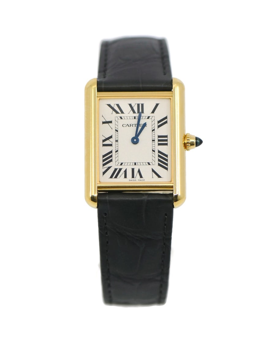 Cartier WGTA0343 Tank Louis 18K Yellow Gold Wristwatch: Cartier WGTA0343 Tank Louis 18K Yellow Gold Wristwatch Pre-owned Cartier Tank Louis wristwatch with a quartz movement and classic rectangular case. This men's watch features a silver dial with Roman n